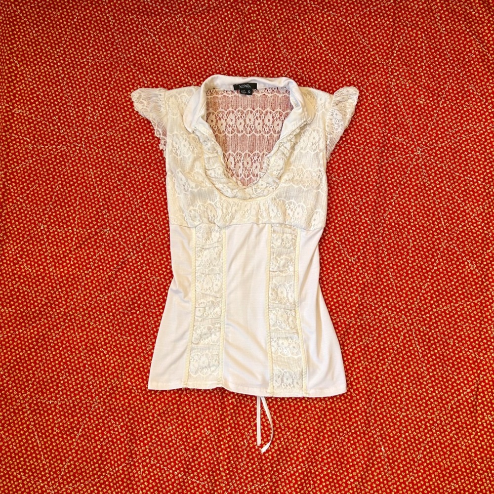 XOXO Vintage White Lace Corset Back Cap Sleeve Top Small